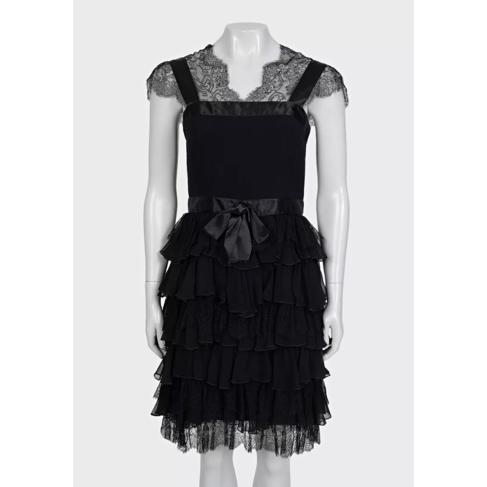 Oscar De La Renta Black Lace Fitted Dress - Uk6/Xs